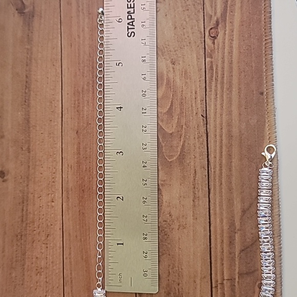 Square Cubic Zirconia Simulated Diamond Silver Toned Choker - Picture 7 of 11